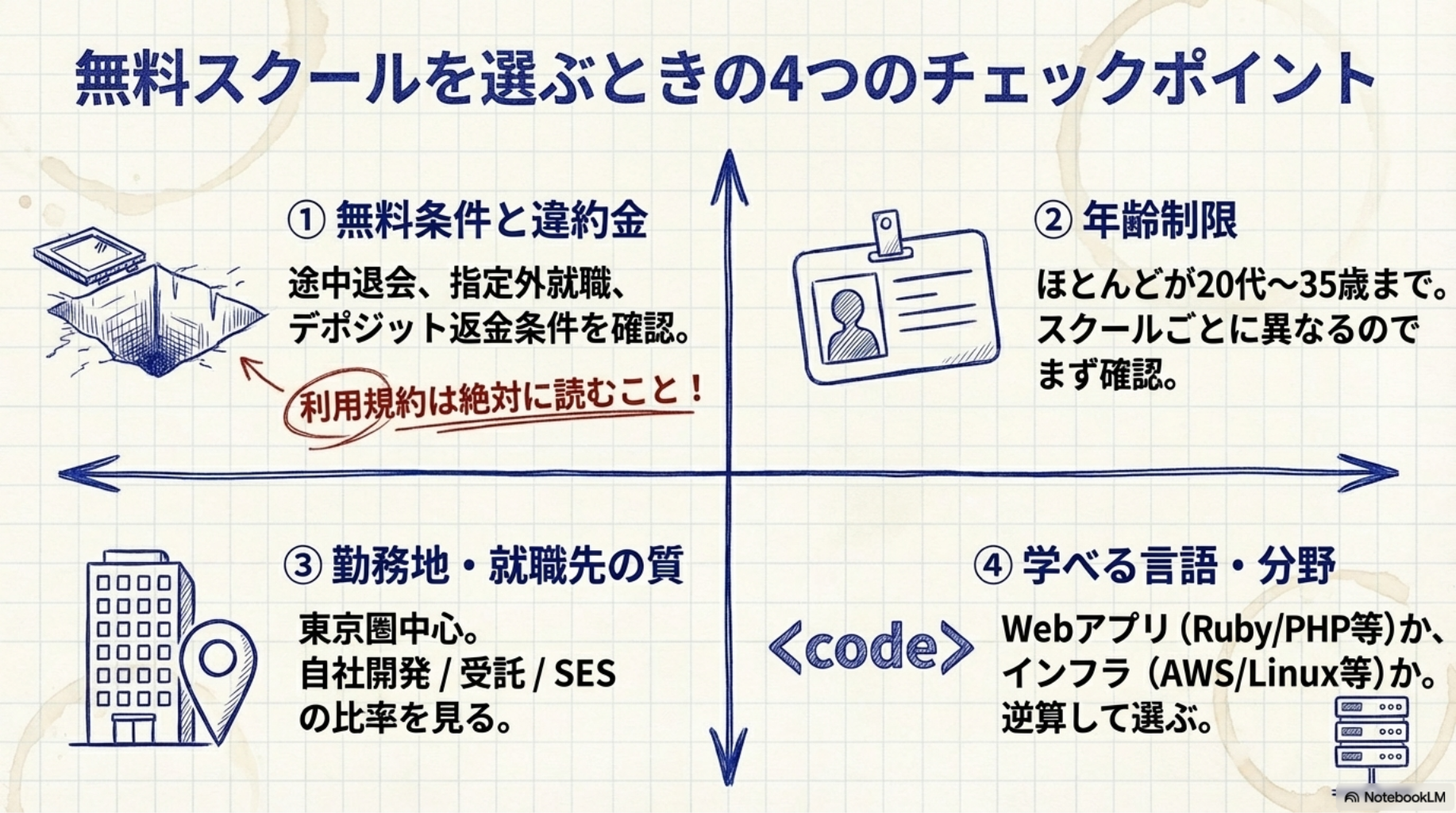 無料スクールを選ぶときの4つのチェックポイント