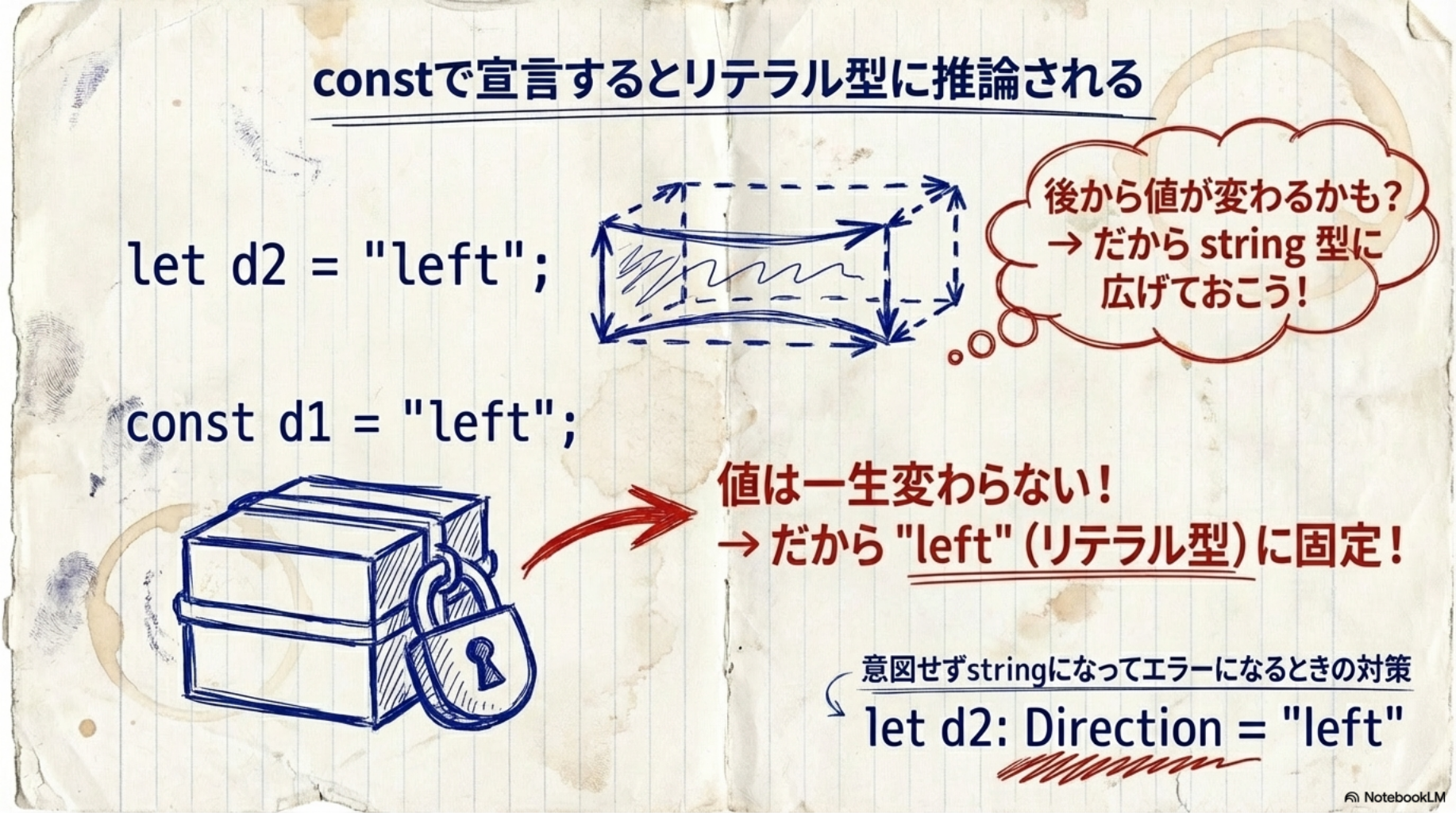 constで宣言するとリテラル型に推論される