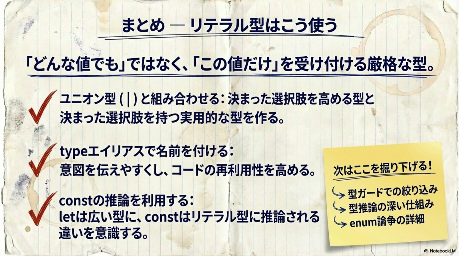 まとめ — リテラル型はこう使う
