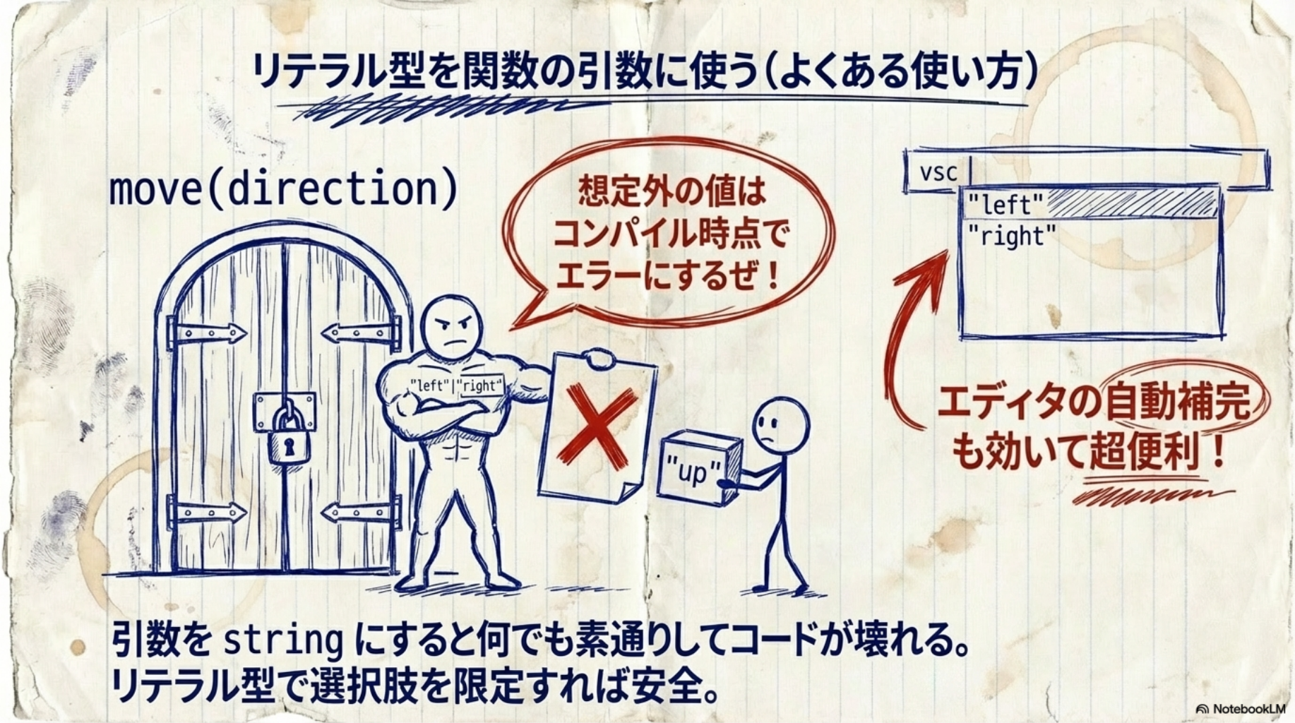 リテラル型を関数の引数に使う（よくある使い方）