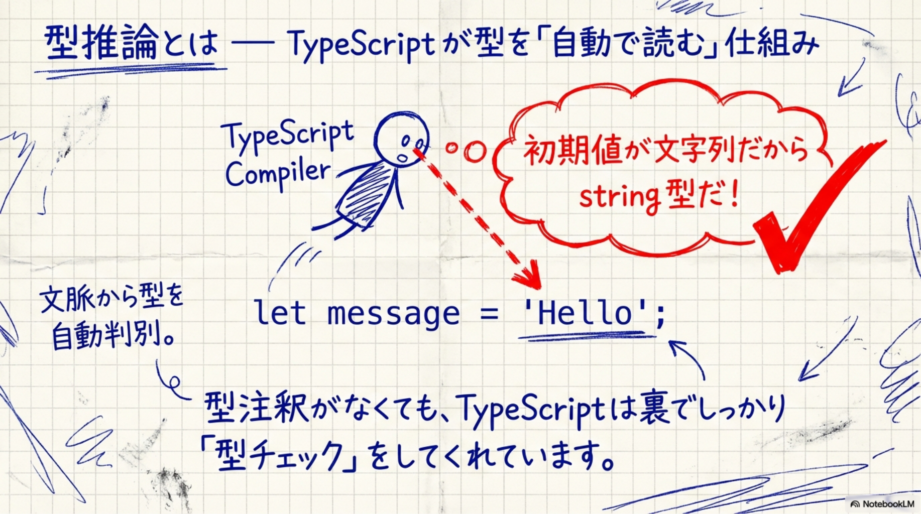 型推論とは — TypeScriptが型を「自動で読む」仕組み