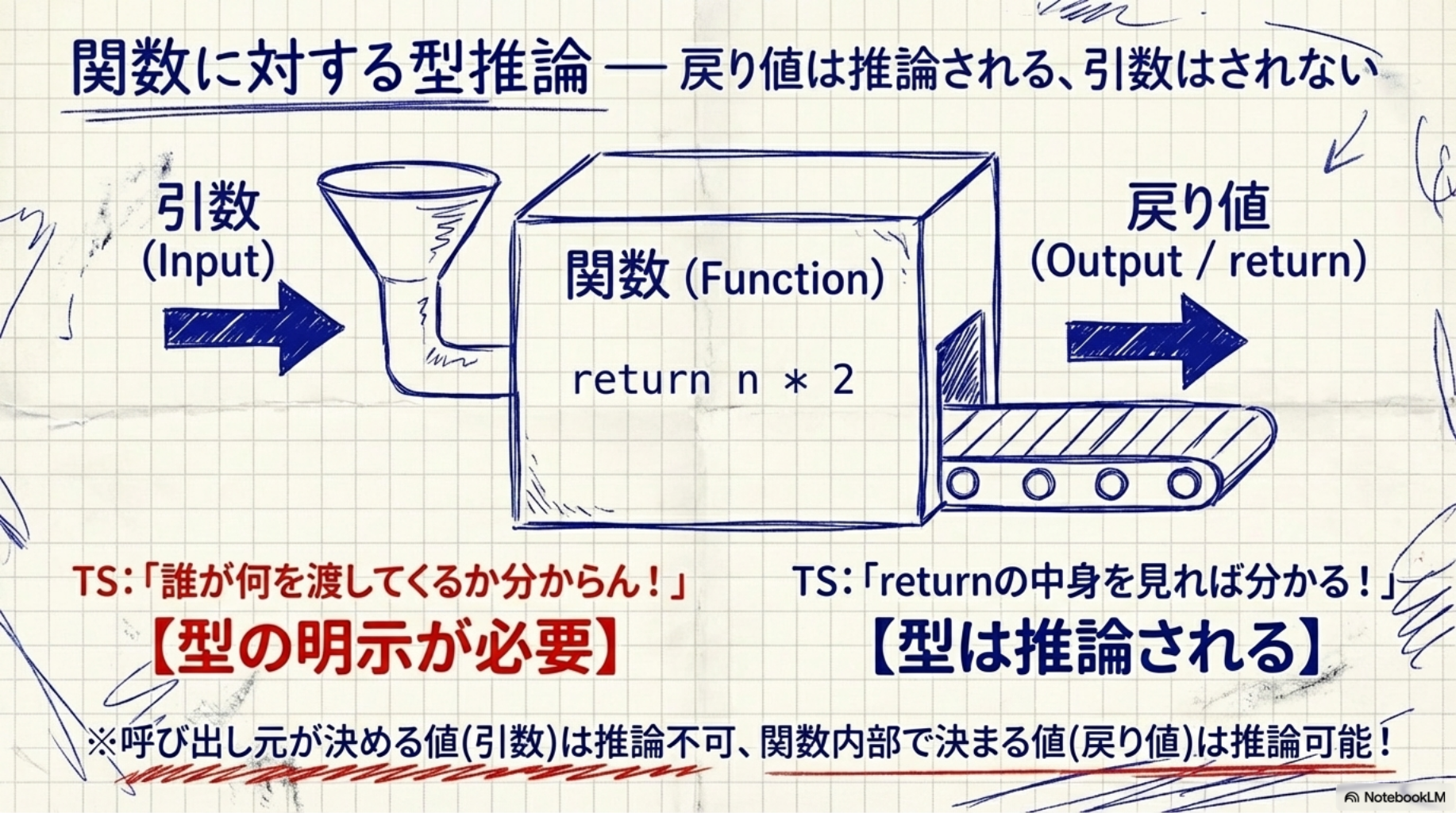 関数に対する型推論 — 戻り値は推論される、引数はされない