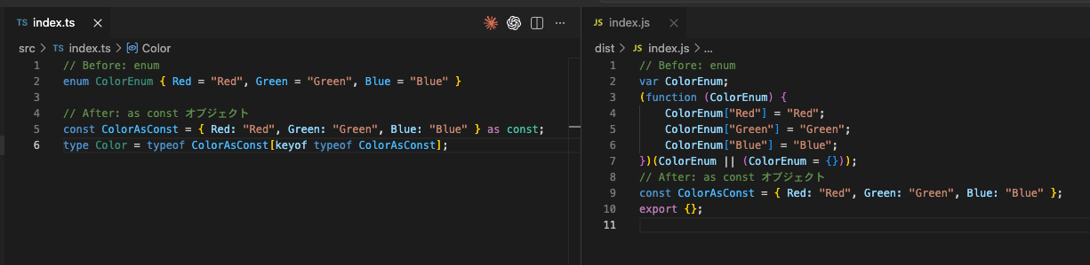 enum から as const へ置き換えた際のバンドルサイズ差分